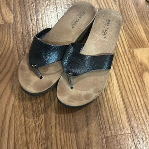 Mila Paoli Made in Italy Leather Slip Cork-Bedded Black Sandals SZ 9.5